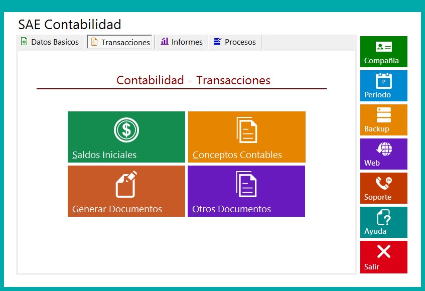 Módulo de contabilidad de SAE: saldos iniciales, conceptos contables, generar documentos y otros documentos