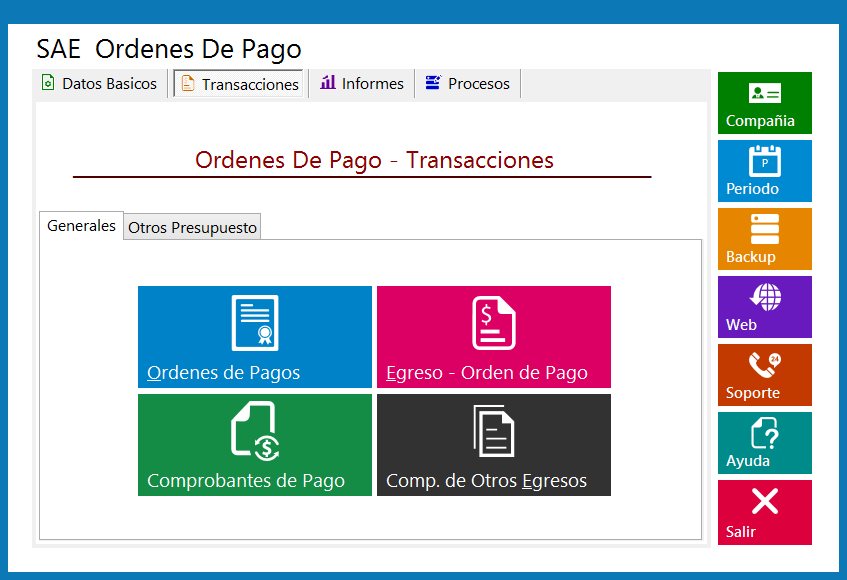 Módulo de órdenes de pago de SAE: órdenes, egresos, comprobantes de pago y otros egresos