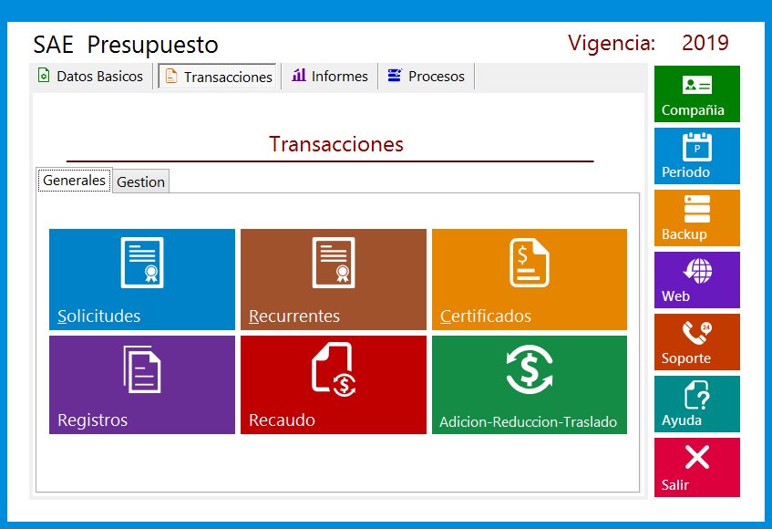 Módulo de presupuesto de SAE: solicitudes, recurrentes, certificados, registros, recaudo y modificaciones